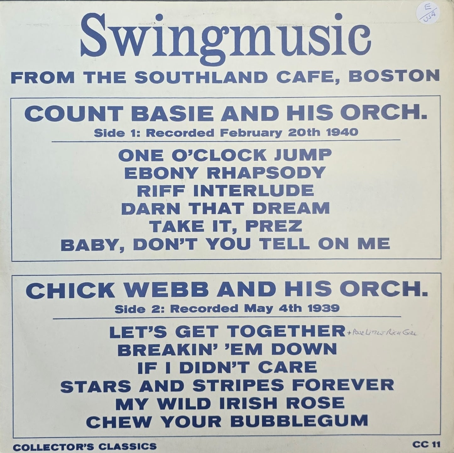Count Basie And His Orch. / Chick Webb And His Orch. – Swing music From The Southland Cafe, Boston