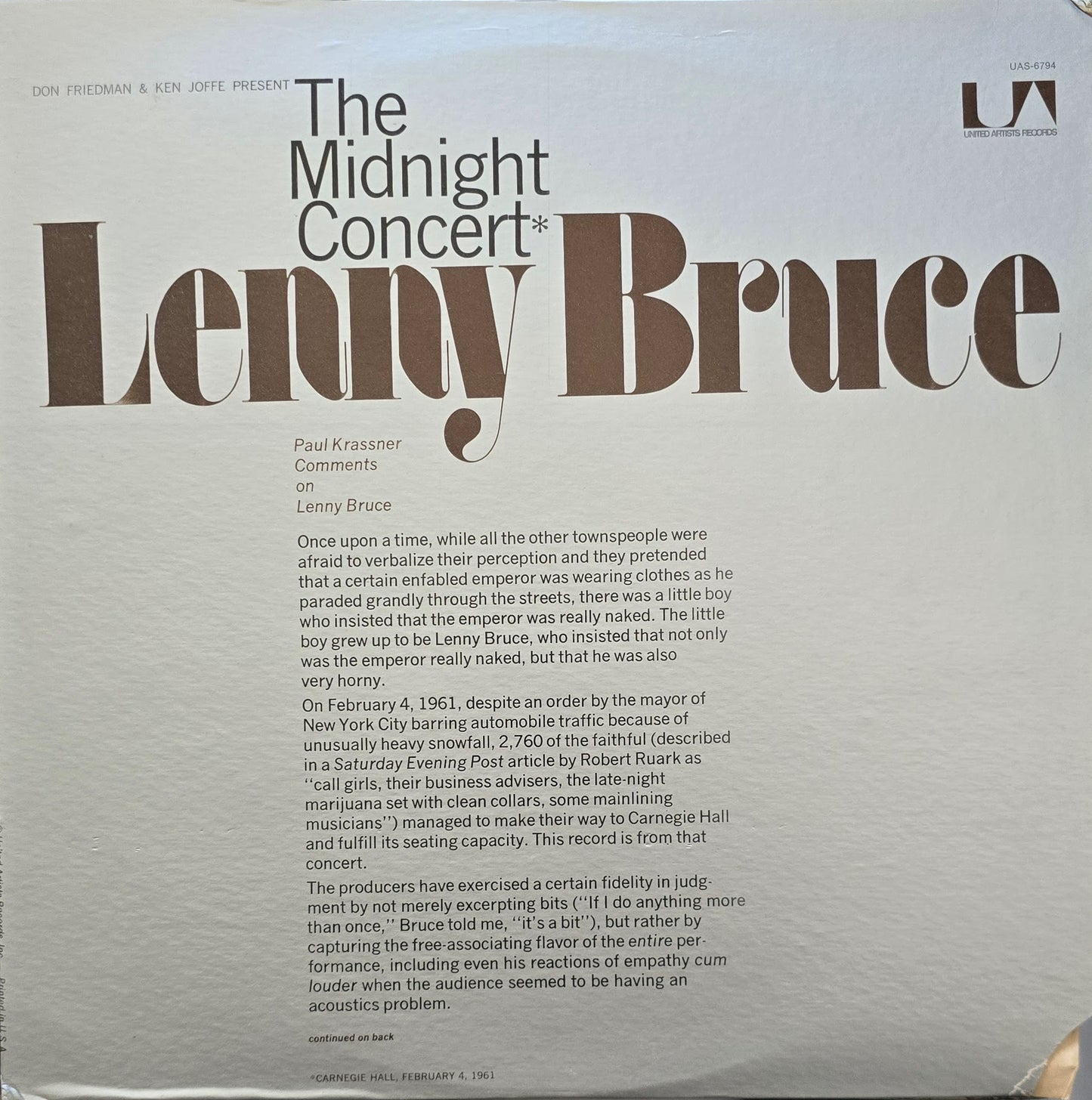 Lenny Bruce – The Midnight Concert