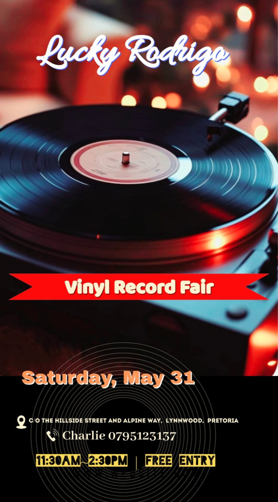 Catch us at Lucky Rodrigo on Saturday 31 May